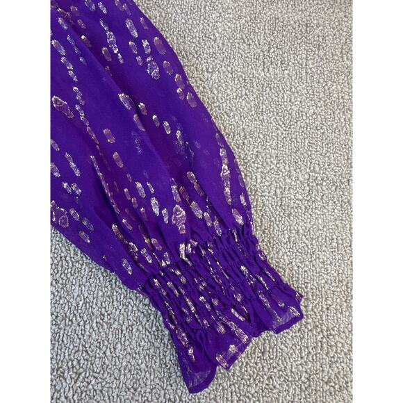 Lilly Pulitzer Idina Blouse Top Long Sleeve Silk Blend Purple Gold Medium - Picture 4 of 8